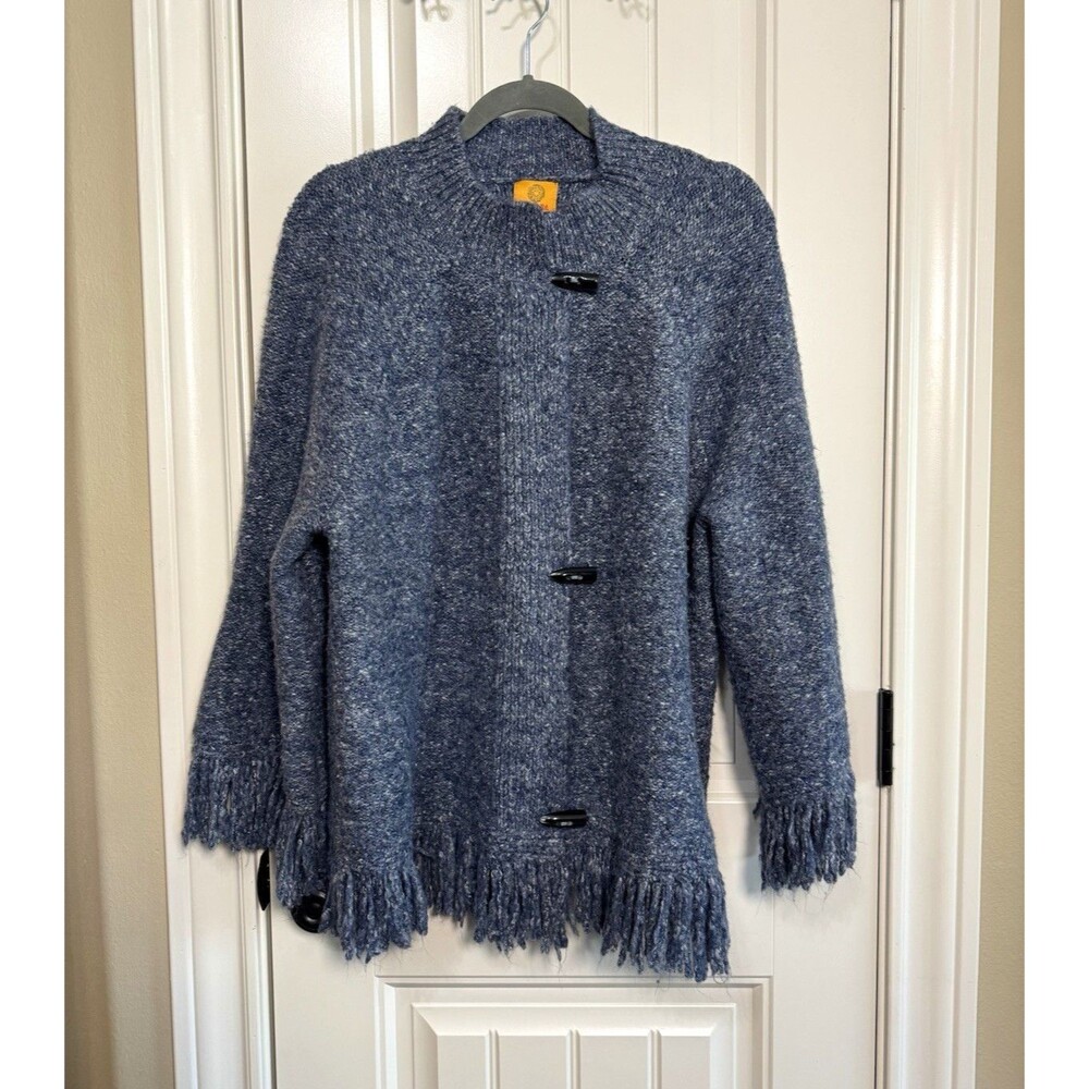 Ruby Rd. Woman Plus Size 2X Blue Fringe Toggle Cardigan Sweater Jacket